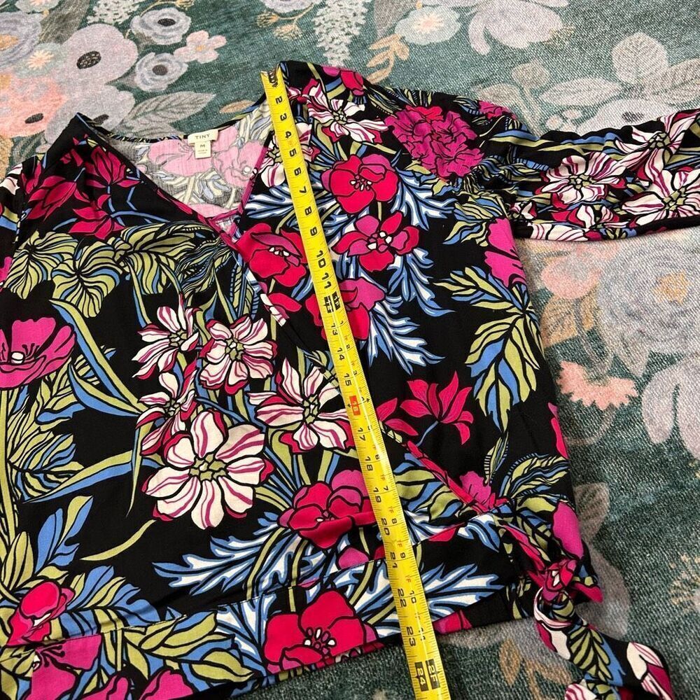Anthropologie Dark Floral Wrap Blouse with Red and Pink Blooms - Picture 12 of 15